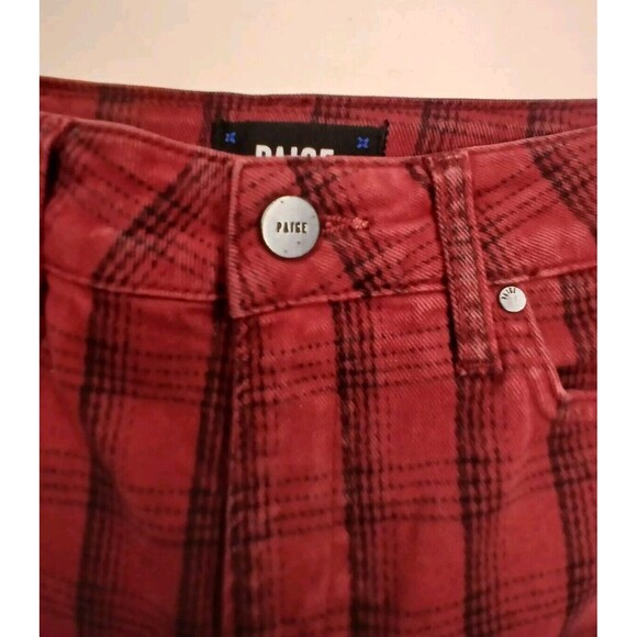 NWT PAIGE Sz 25 Hoxton Tartan Plaid High Waist Ankle Skinny Pant Stretch Red/Blk - Picture 11 of 16